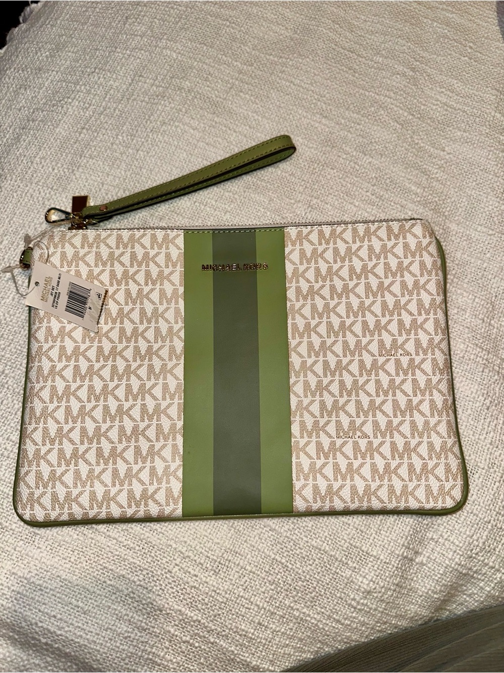 Michael Kors Large Olive Stripe Signature Wristlet